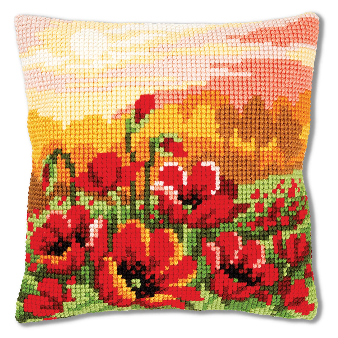 Vervaco PN-0157583 Mohnblumen Kreuzsichkissen vorbedruckt, Baumwolle, mehrfarbig, 40 x 40 cm