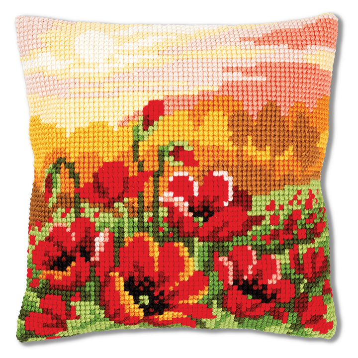 Vervaco PN-0157583 Mohnblumen Kreuzsichkissen vorbedruckt, Baumwolle, mehrfarbig, 40 x 40 cm