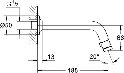 GROHE Universal Waschtisch, Wandauslaufventi, Ausladung 185mm, chrom 20203000, Silber, Silber