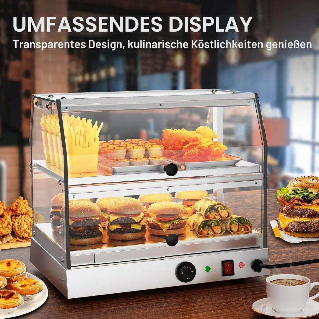 TAIMIKO Kommerzieller Speisenwärmer, Schrankwärmer, Vitrine aus Edelstahl, 2 Ebenen, Pizza-Wärmer fü