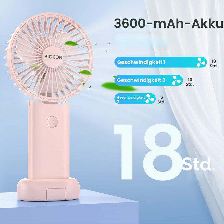 Mini Ventilator, Handventilator Tragbarer mit 3 Windgeschwindigkeit, Faltbarer Leise, 3600mAh Akku U