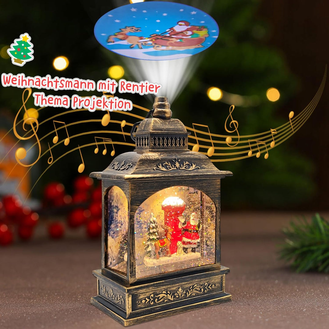 Marsyu Weihnachts Schneekugel Laterne, musikalisch beleuchtet mit Timer, rotierende Weihnachtsmann W