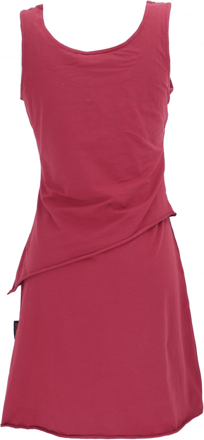 GURU SHOP Minikleid aus Bio-Baumwolle im Lagenlook, ärmelloses Kleid mit Federdruck, Damen 36 Paprik