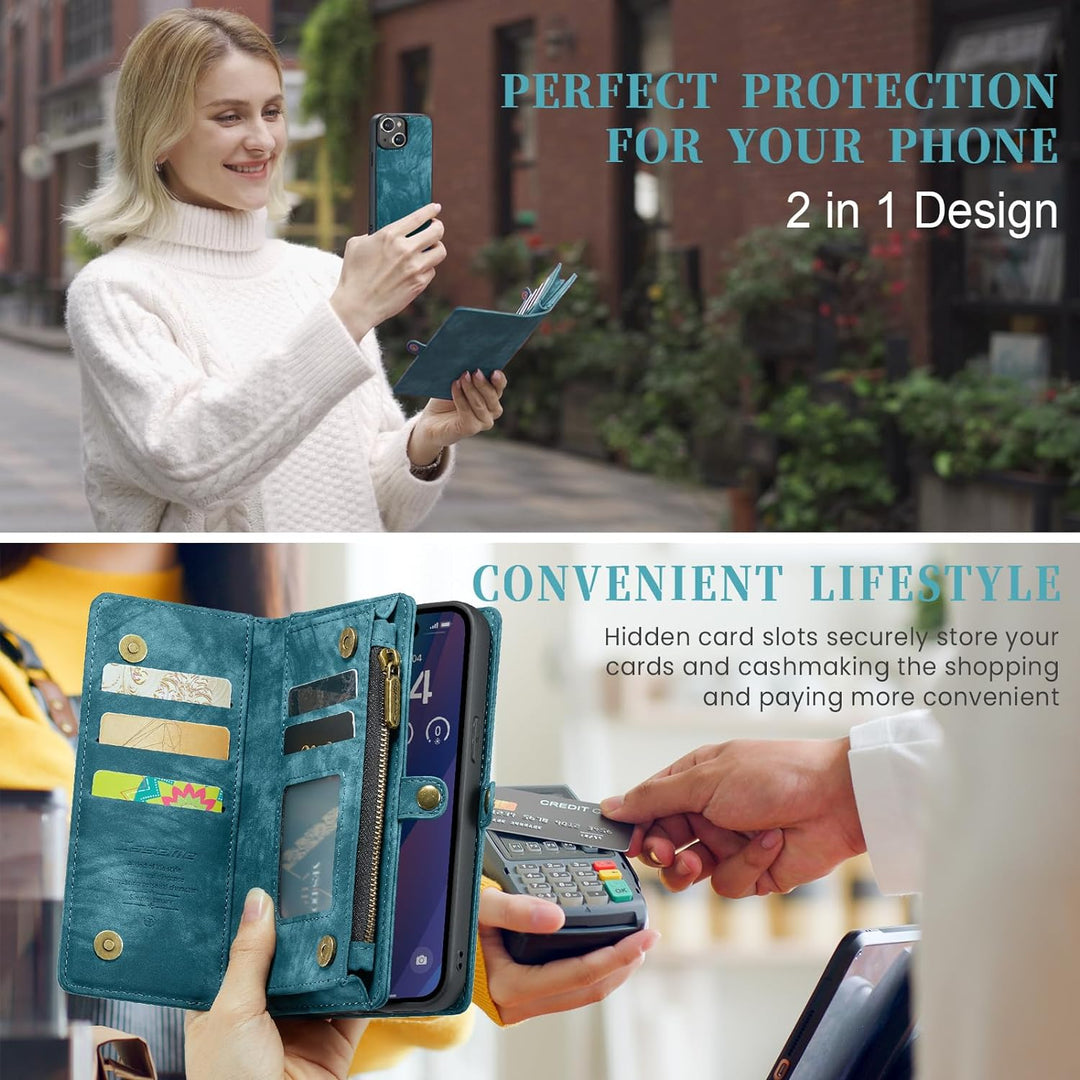 UFinetech für iPhone 15 Plus Hülle, Flip Leder TPU Stossfeste Kartenfach Tasche Handyhülle für iPhon