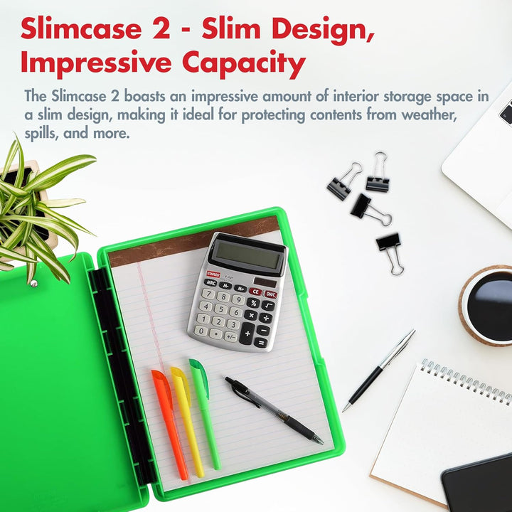 Dexas 3517-807 Slimcase 2 Klemmbrett mit seitlicher Öffnung, Kunststoff, neon Green, 12.5" x 9.5", n