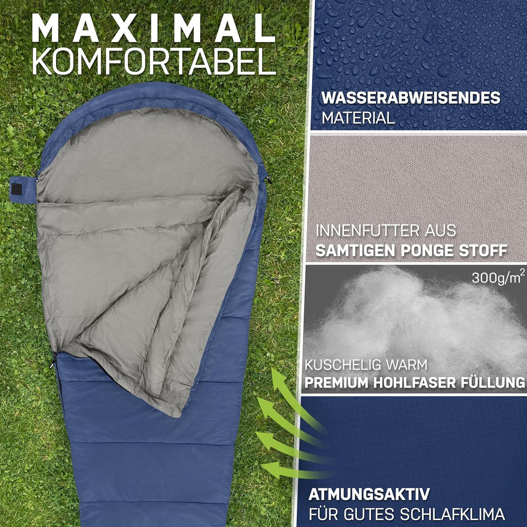 NORDBÄR® Schlafsack 3 Jahreszeiten & Sommer Ultraleicht [750g/1500g] | Camping Mumienschlafsack | kl