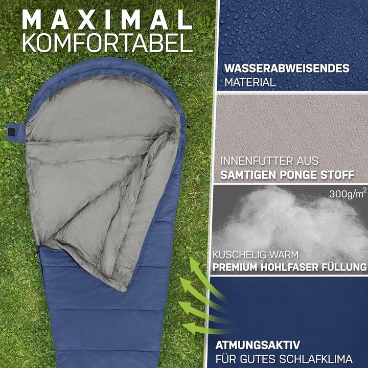 NORDBÄR® Schlafsack 3 Jahreszeiten & Sommer Ultraleicht [750g/1500g] | Camping Mumienschlafsack | kl
