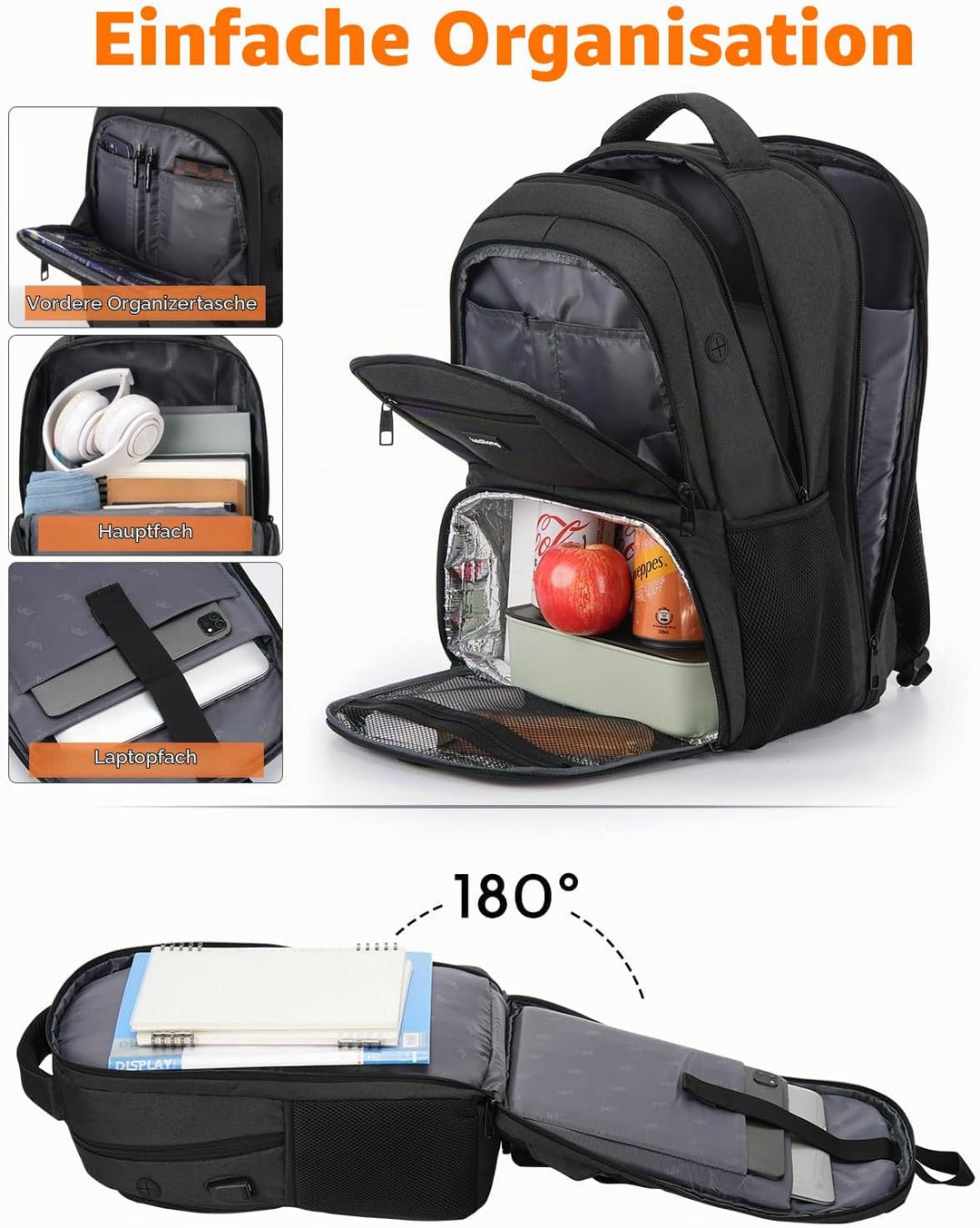 kadilong Lunch Rucksack Herren,Gross Lunch Rucksack 17,3 Zoll für Arbeit Reisen Schule Picknick Uni