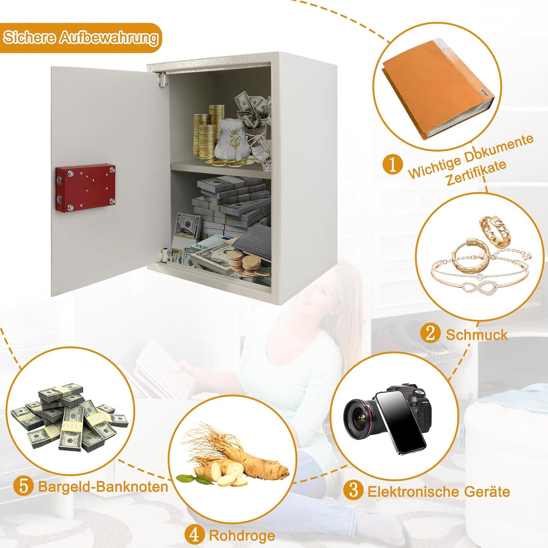 Aufun Tresor Möbeltresor mit Doppelbartschloss 35 x 50 x 31cm, grosse Safe Box für Zuhause, Tresor u
