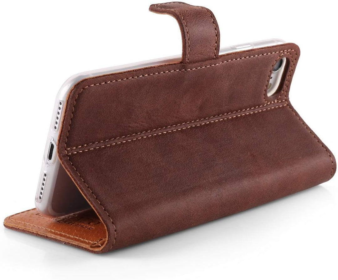 SURAZO Handy Hülle Für Xiaomi Redmi 7A - Pfote - TV RFID Nubuk Nussbraun - Ölleder Premium - Vintage