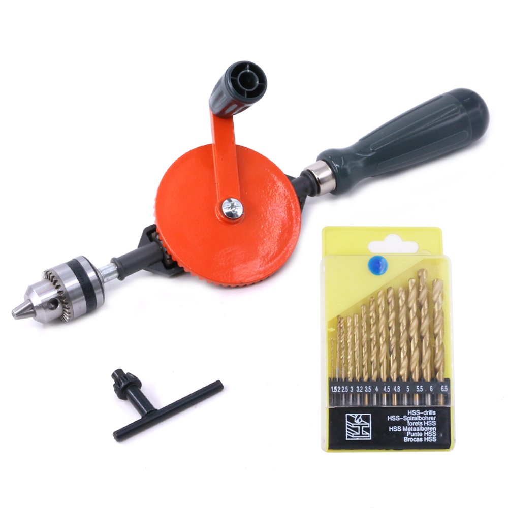 Swpeet 1/4 Zoll (0.6-6mm) Handbohrmaschine mit 13 Stahlbohrern (40–98 mm),Leistungsstark Spannfutter
