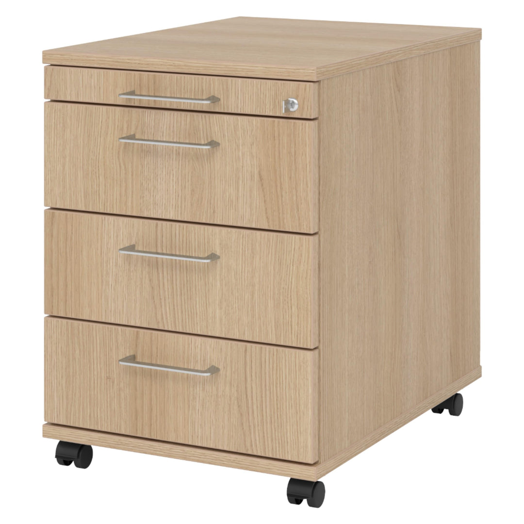 bümö Rollcontainer mit Schubladen, Container abschliessbar aus Holz in Eiche - Rollwagen für's Büro