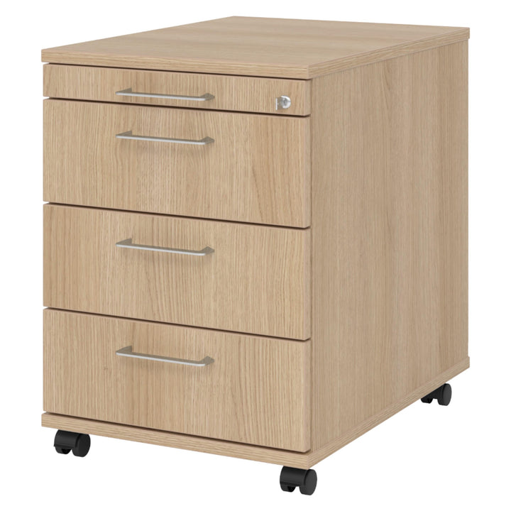 bümö Rollcontainer mit Schubladen, Container abschliessbar aus Holz in Eiche - Rollwagen für's Büro