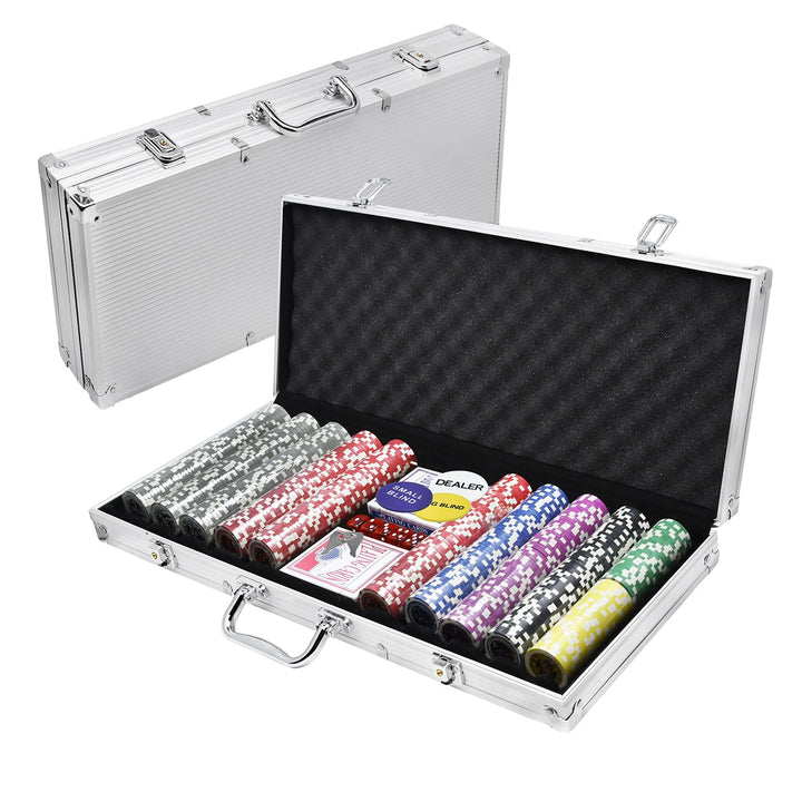 Pokerkoffer Set 500 Chips Pokerset Poker Set inkl. 500 Laser Poker Chips, 2X Pokerdecks, 3X Dealer B