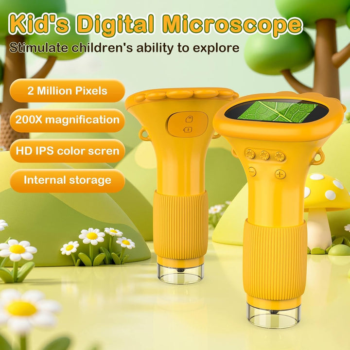 Mikroskop für Kinder,Hand Mikroskop Digital 2.0 Zoll Bildschirm 200x Taschenmikroskop,PC kompatibel