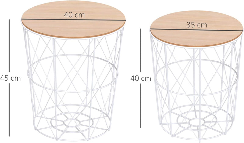 HOMCOM 2er-Set Couchtisch Beistelltisch 2-teilig Nachttisch Wohnzimmer Schlafzimmer Korbtisch mit ab