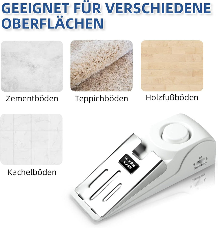 Türstopper Alarm, Türkeil Gummi Kabellos 120dB Türalarm, Türsicherung Einbruchschutz Alarmanlage mit