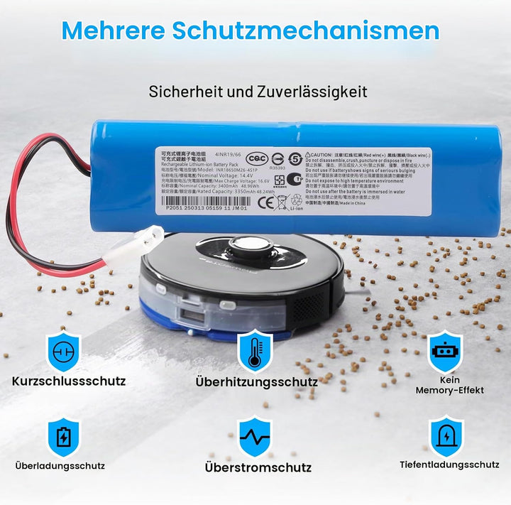14,4 V 3400 mAh Akku Kompatibel mit 360 S6, S8, Rowenta X-Plorer 75, 75S, 75S+, 75 Animal, Serie 95,