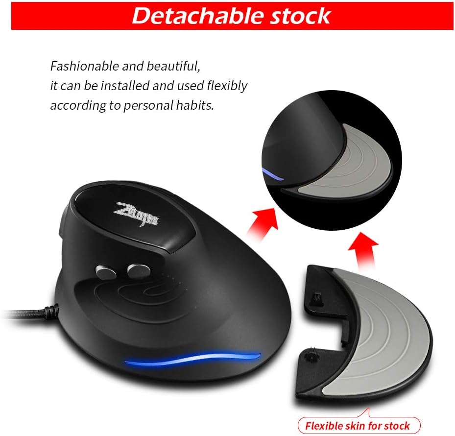 zelotes Vertikale verkabelte Maus, ergonomische Maus mit Draht, 3200 DPI, 6 optische Maustasten, Wir