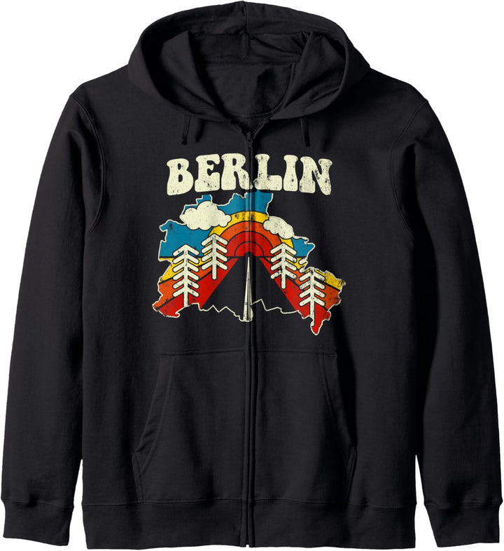 Berlin Vintage Deutschland Stadt Regenbogen Strassen Retro 70er Jahre Karte Kapuzenjacke