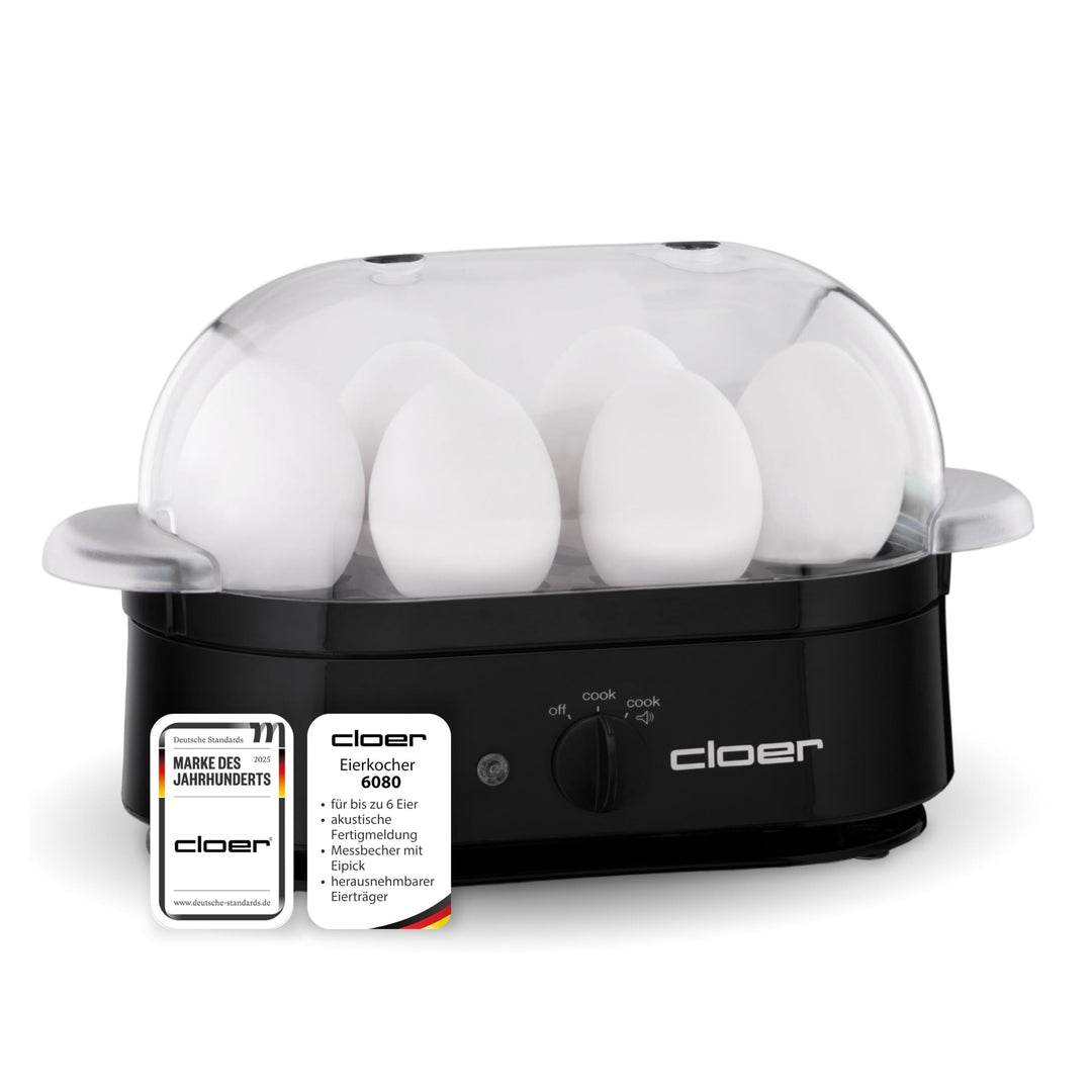 Cloer 6080 Eierkocher mit akustischer Fertigmeldung, 350 W,