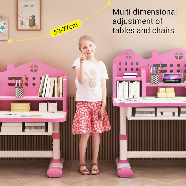 Kinderschreibtisch,Rosa Kinder-Studientisch,Schreibtisch und Stuhl-Set,rutschfest Stabiler Kindersch
