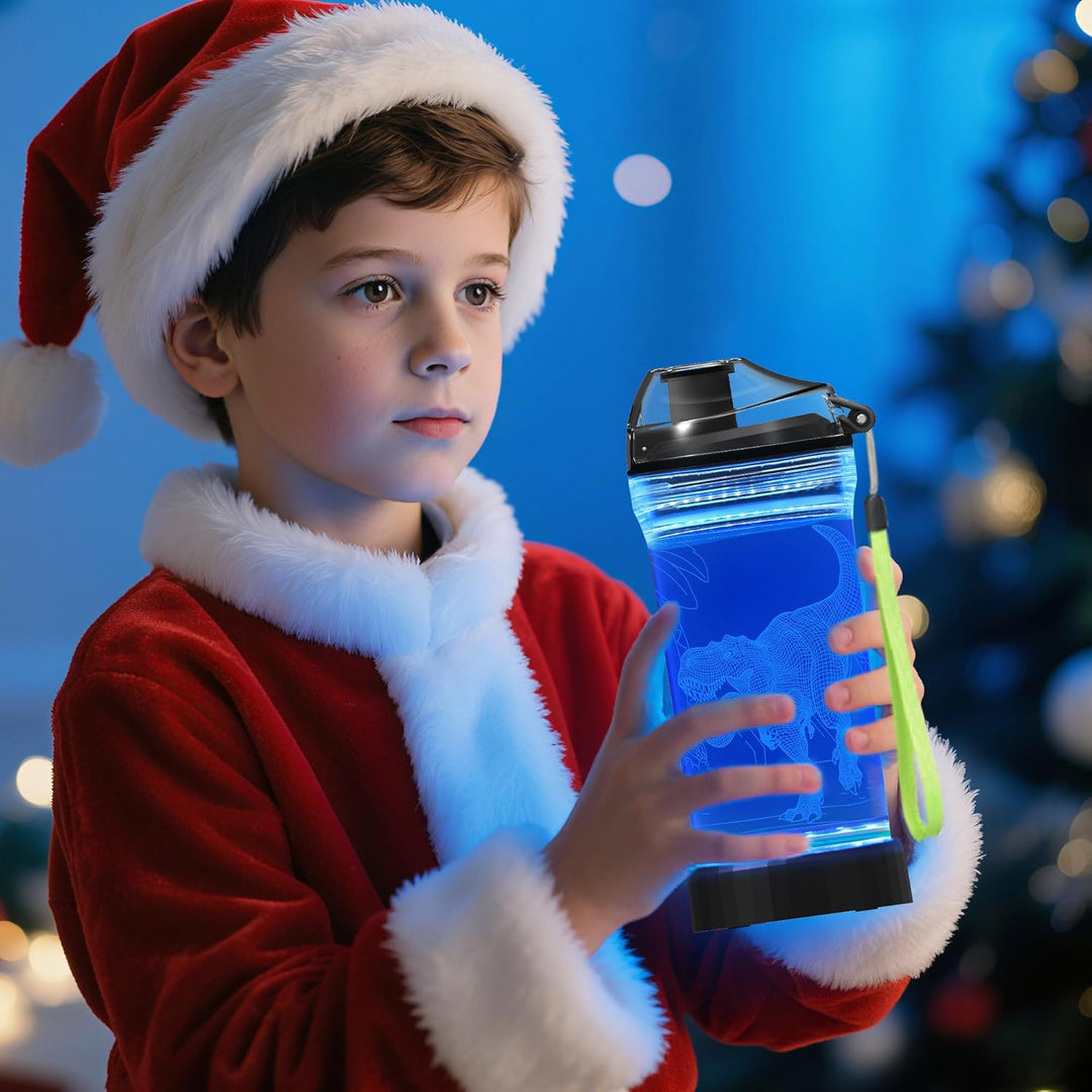 Lightzz Kids Wasserflasche mit 3D leuchtendem Dinosaurier LED Licht - 14 OZ Tritan BPA Free - Kreati