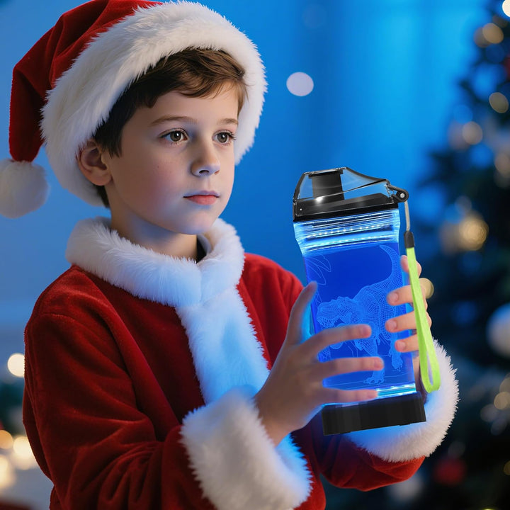 Lightzz Kids Wasserflasche mit 3D leuchtendem Dinosaurier LED Licht - 14 OZ Tritan BPA Free - Kreati
