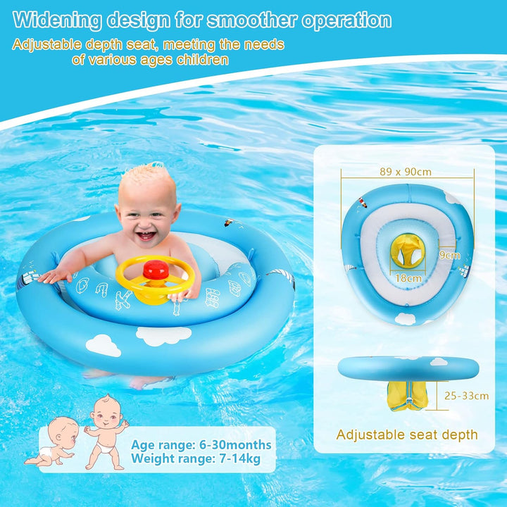 MYCARBON Baby Schwimmring mit verstellbare Schwimmsitz, UPF50+ Sonnendach, Spielzeug für Kinder Schw