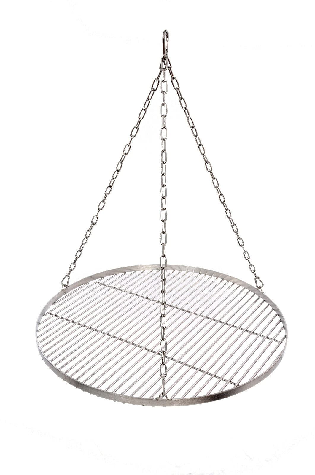 Grillrost Ø 70 cm mit Kette Edelstahl 5 mm Grillstabdicke Stababstand 14 mm für Schwenkgrill BBQ Dre