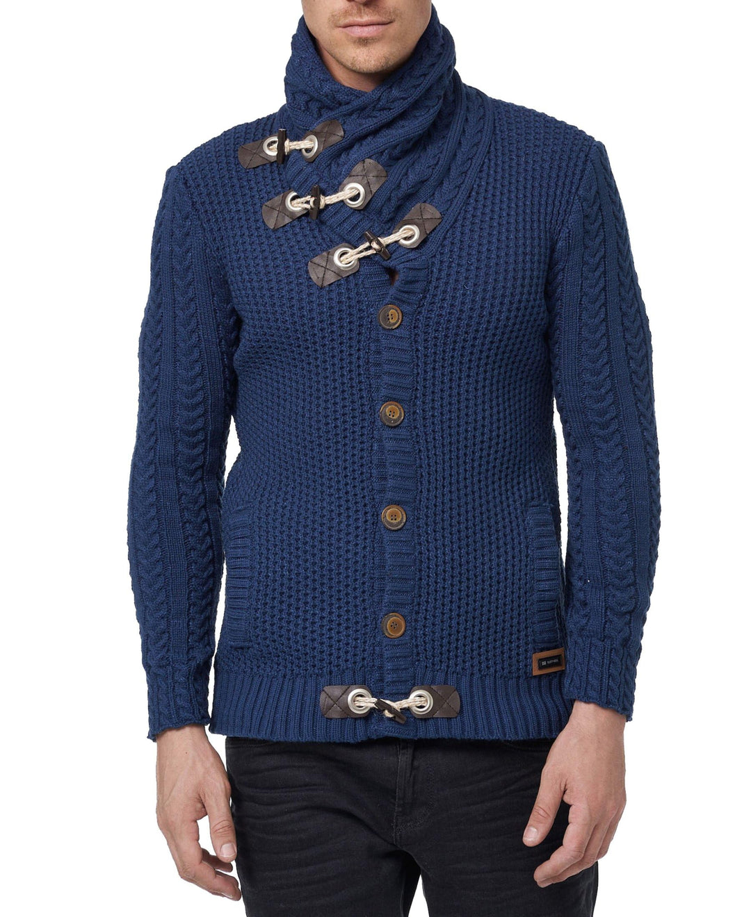 Subliminal Mode Herren Pullover aus grobem Strick mit Schalkragen BX292 L 418 Blau, L 418 Blau