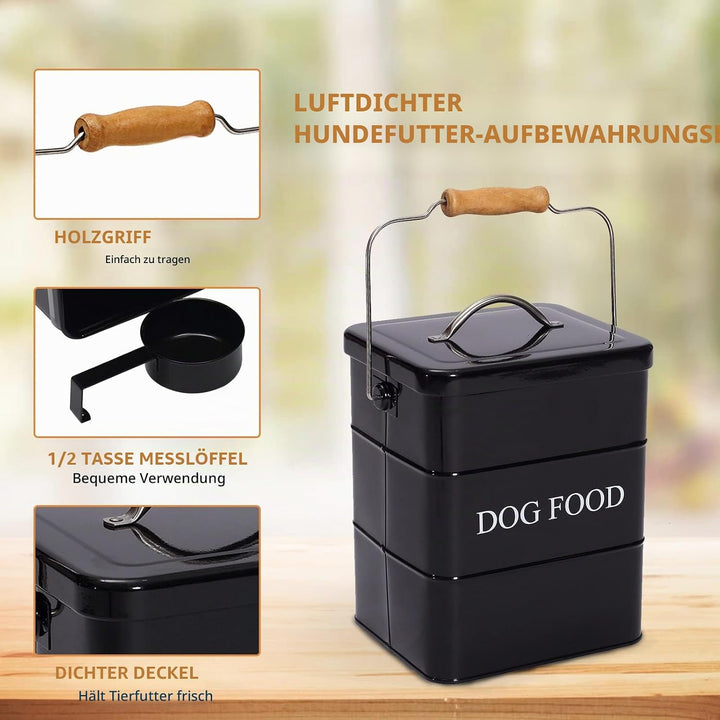 Geyecete - Futtertonnen für Haustierfutter, Vorratsbehälter mit Deckel und Schaufel, Metall futterbo