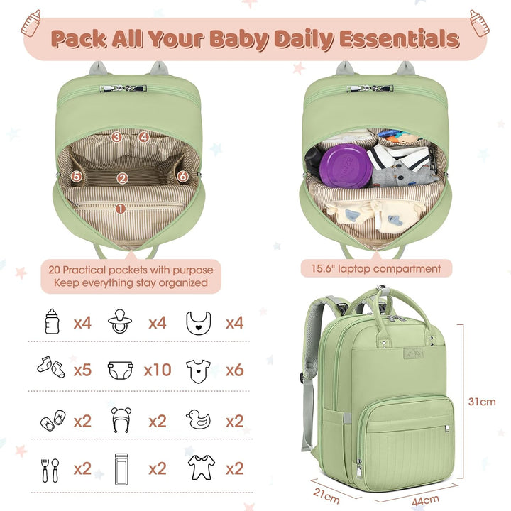 RAINSMORE Baby Wickelrucksack Gross Wickeltasche Rucksack mit Kinderwagengurten und Wickelunterlage