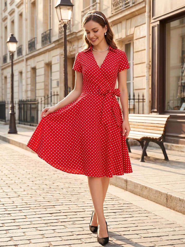 Rockabilly Kleider Damen V-Ausschnitt Midi Festliche Kleider für Hochzeit Vintage Cocktailkleid 3XL