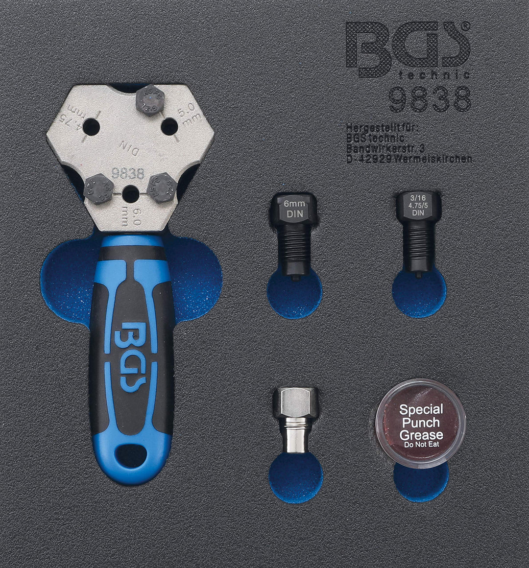 BGS 9838 | Werkstattwageneinlage 1/6: Bördelgerät | DIN 4,75 / 5 / 6 mm | für DIN-Bördelung an Brems