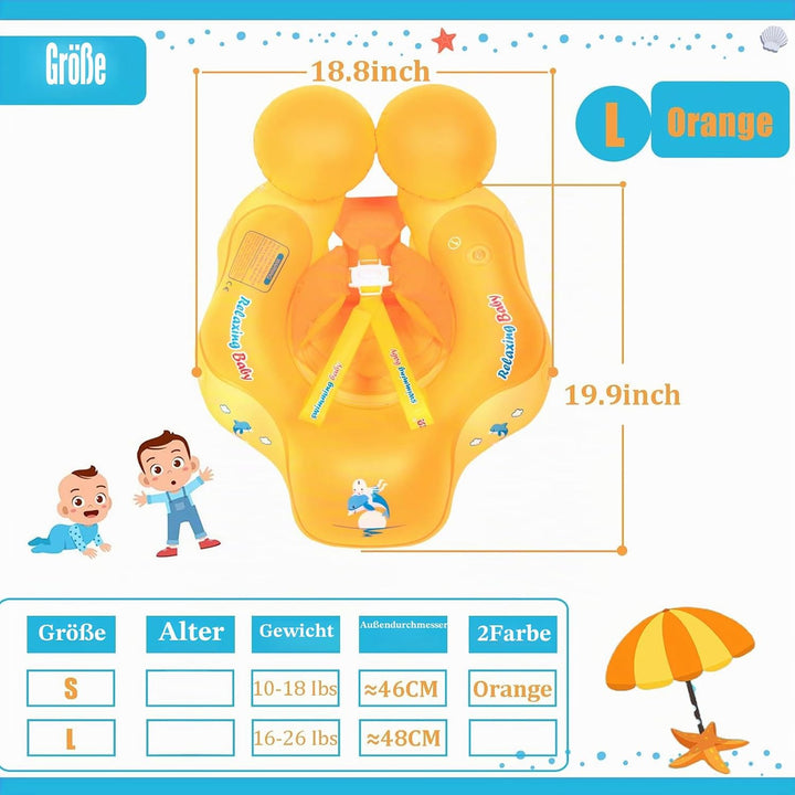 Schwimmring für Neugeborene, 3–12 Monate, Orange, aufblasbarer Baby-Pool-Schwimmring mit Sicherheits