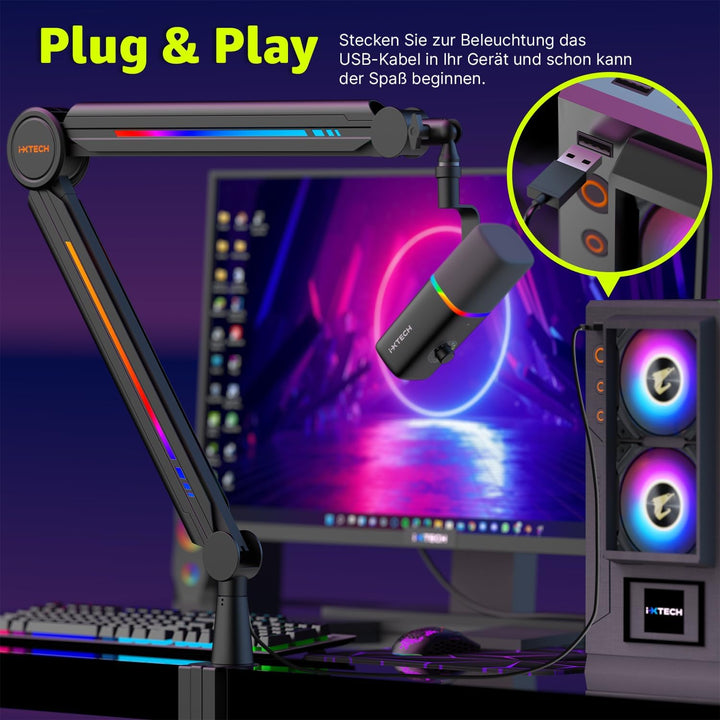 IXTECH RGB Mic Boom Arm High Profile, Overhead Boom Arm Mikrofonständer Schreibtischhalterung, verst