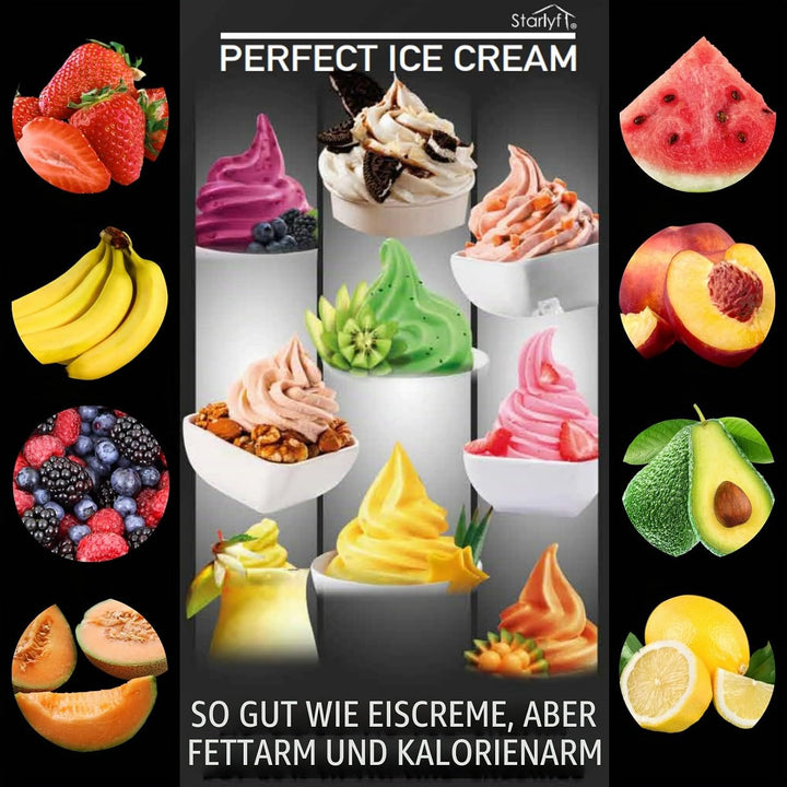 Eisdessertmaschine STARLYF Perfect Ice Cream, Eismaschine mit Frucht, Sehr Einfach zu Verwenden, 100