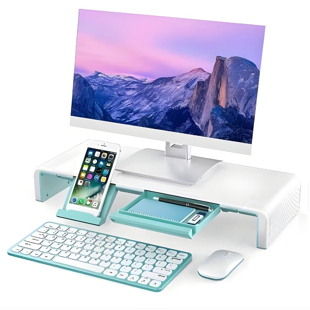 (HG) Monitorständer mit Schublade und Handyhalter, Monitorerhöhung, ergonomischer Bildschirmständer