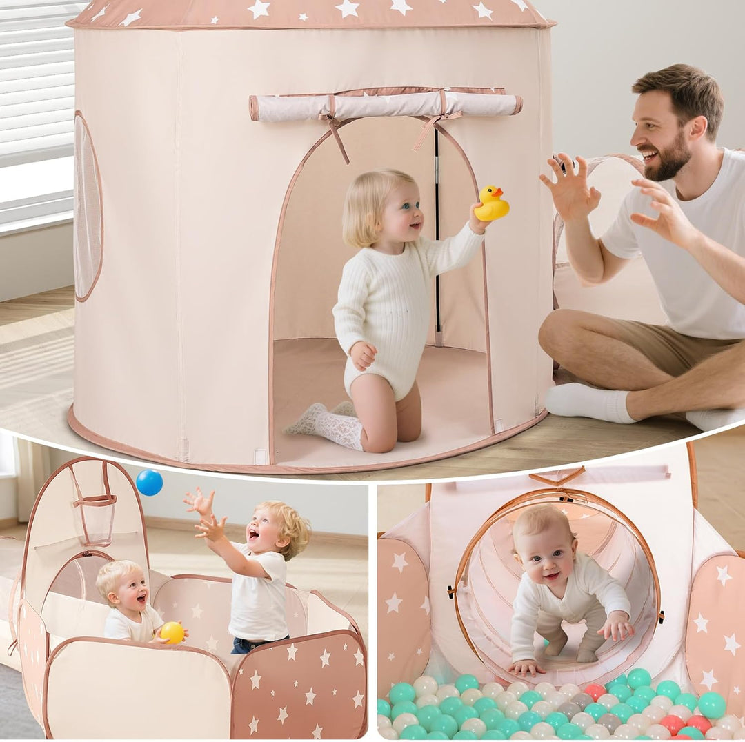 Sumbababy Kinderzelt Spieltunnel Indoor mit Bällebad: 3-in-1 Spielzelt Kinder Krabbeltunnel mit Bäll