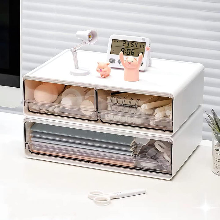 Schubladenbox Schreibtisch mit 3-Schubladen: 2 Stück Büro Organizer mit Schubladen Gross, Stapelbar