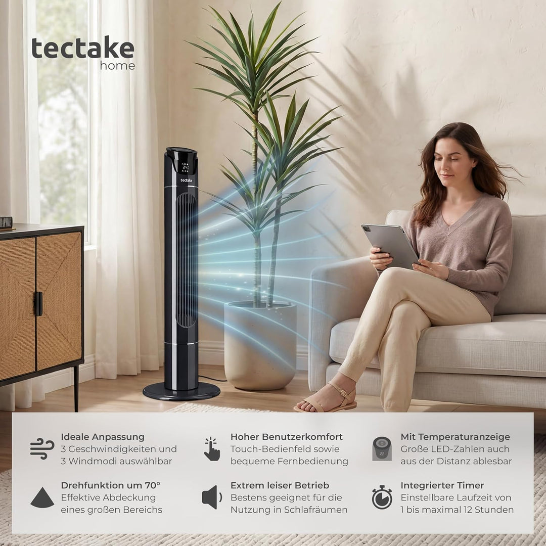 tectake® Standventilator mit Fernbedienung, 110 cm, oszillierender Ventilator mit Fernbedienung und
