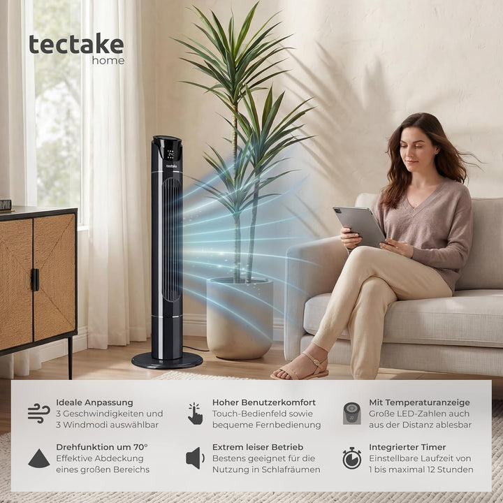 tectake® Standventilator mit Fernbedienung, 110 cm, oszillierender Ventilator mit Fernbedienung und