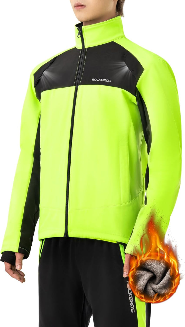 ROCKBROS Fahrrad Jacke/Hose Winter Thermo Fahrradbekleidung Hohe Sichtbarkeit & Winddicht Softshellj