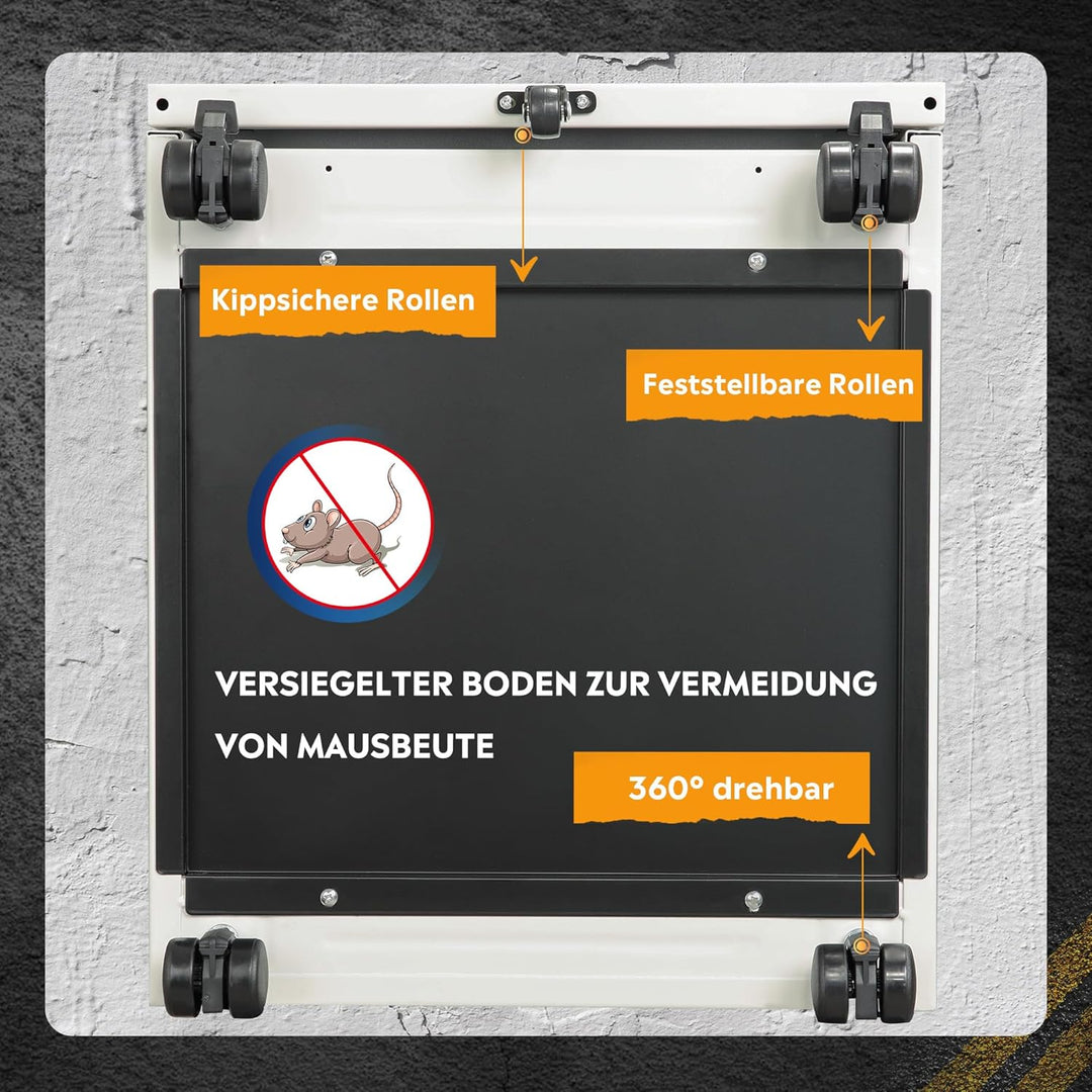 DEVAISE Rollcontainer mit 3 Schubladen, Metall Mobiler Aktenschrank mit Rollen, Druckertisch für DIN