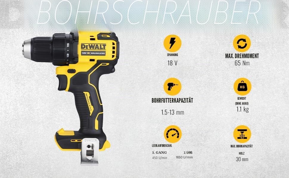 DEWALT DEWDCD708N DCD708N XR Bürstenloser Kombi-Bohrer, 18 V, blanke Einheit, Schwarz-Gelb