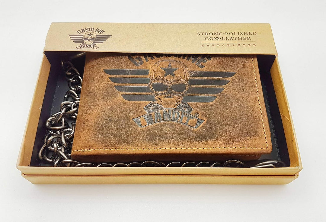 Vintage Biker Wallet Geldbörse klein original GASOLINE BANDIT aus Echtleder mit Kette
