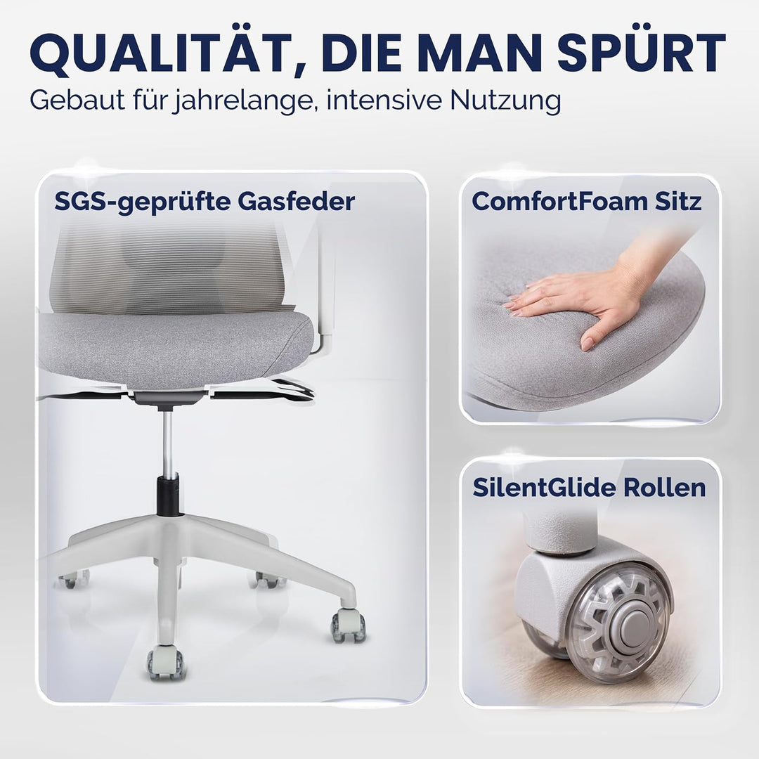 SCHEKKA Ergonomischer Bürostuhl [verstellbare Lordosenstütze] 3D-Armlehnen | Atmungsaktives Mesh | E