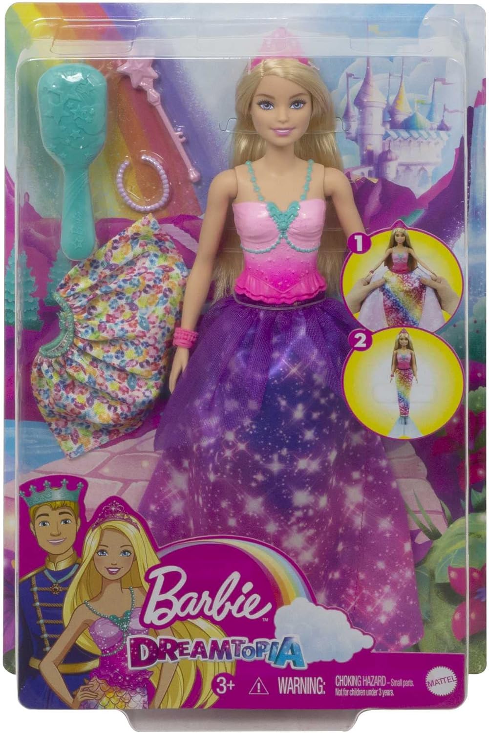 Barbie GTF92 - Dreamtopia 2-in-1 Prinzessin zu Meerjungfrau Verwandlungspuppe (blond, ca. 30 cm) mit