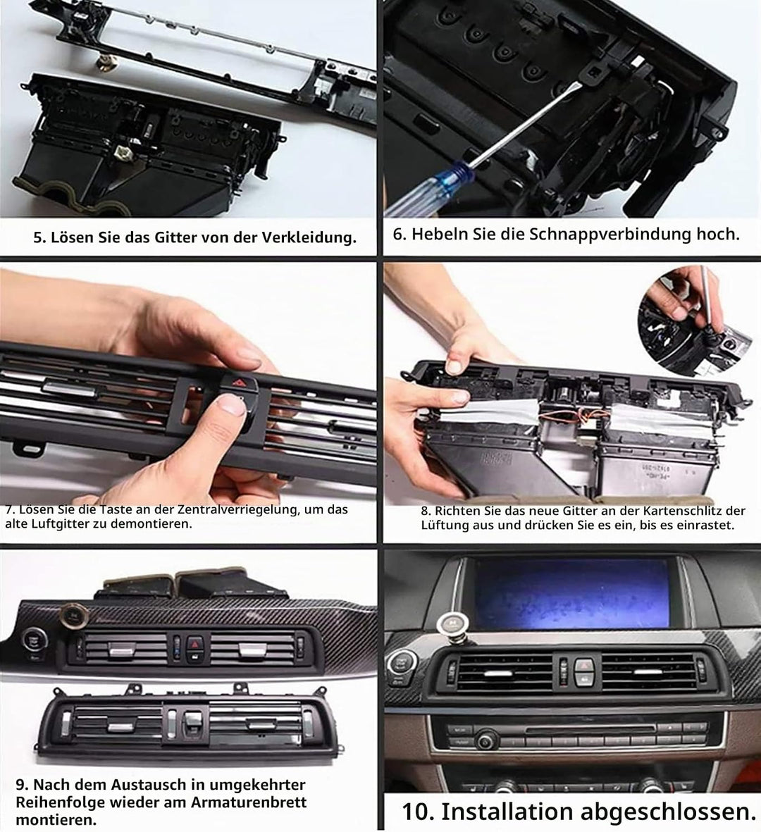 TTCR-II Frontluftgitter Kompatibel mit Lüftungsgitter BMW 5er F10 F11,Lüftungsgitter Klimaanlage Vor